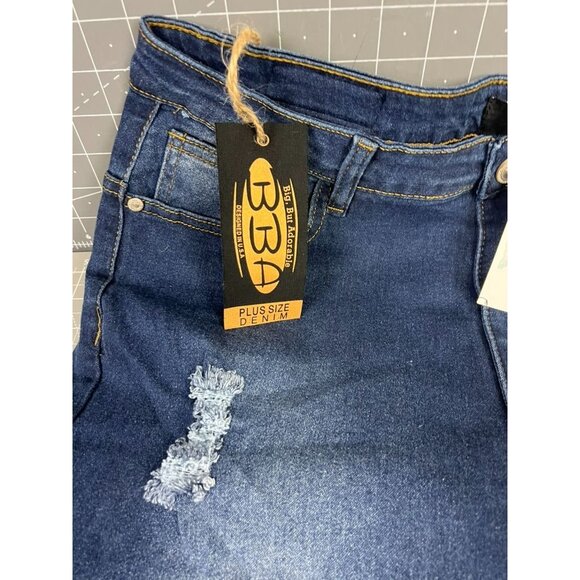 Big But Adorable Women's Denim Jeans 3XL Dark Wash Distressed Style JBBA-817 New - Picture 2 of 9